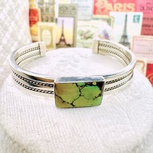 **SOLD**Sterling Silver and Green Turquoise Cuff